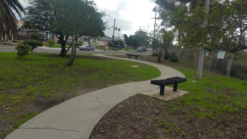 Several Benches line the way to Kenmore Terrace Mini-Park