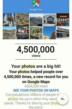 Google Maps congratulates Normal Heights Blogger for having 4.5 million views